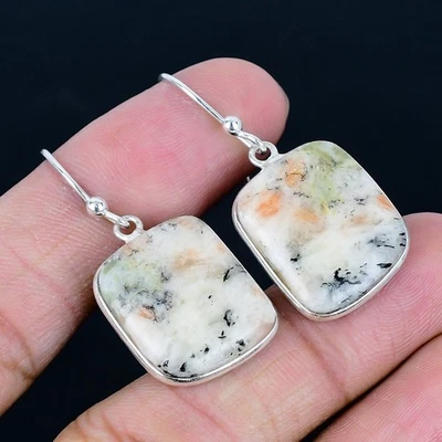 Pendientes hechos a mano de serafinita naranja chapados en plata 925 de 1,62" Foto 1 de 3