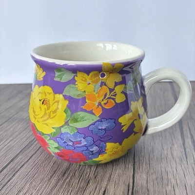 The Pioneer Woman Purple Floral Garden Meadow Ceramic Pot Belly Mug Rare QVC - Image 1 of 4