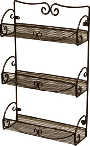 3 Tier Wall Mounted Hanging Spice Rack, Bronze - Picture 1 of 7