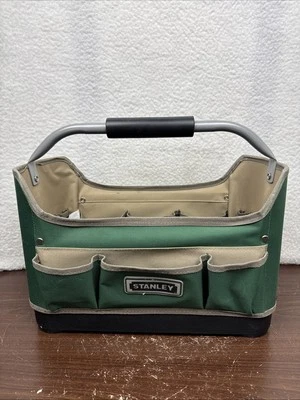 Bolsa de herramientas de boca ancha Stanley 16” con fondo duro y mango de metal verde muy buena Foto 1 de 4