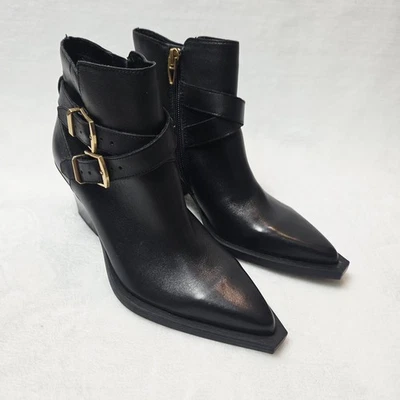 Dolce Vita Rayner Black Leather Ankle Booties With Buckle Detail Size 5 - Image 1 of 4