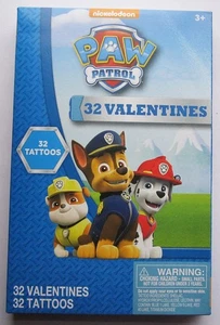 Paw Patrol Valentine Day Cards Box of 32 Kids Classroom NEW Tattoos Nickelodeon - Picture 1 of 2