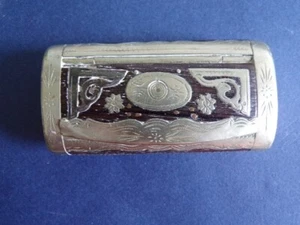 OVAL SNUFFBOX WOOD AND METAL DECOR STYLIZED SCROLLS - Picture 1 of 5