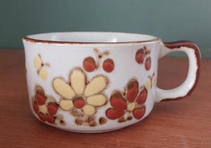 Vintage Otagiri Stoneware Soup Mug Red & Yellow Flowers - Picture 1 of 6