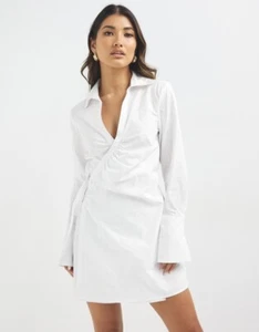 Dazie Women Size 10 White Centrefold Shirt Wrap Mini Dress Cotton V Neck Collar - Picture 1 of 18