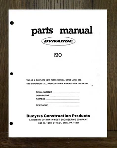 SERVICE PARTS MANUAL FITS BACYRUS BACKHOE LOADER DYNAHOE 190 1986 - Picture 1 of 16