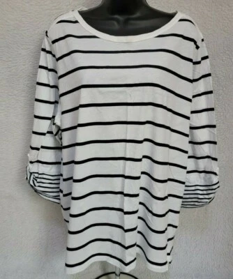 Camisa blusa top mujer JC Penny talla 2X negra blanca a rayas Foto 1 de 4