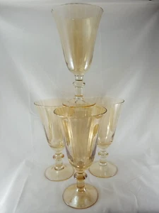 Vintage Marigold Depression Glass Paneled Optic Wine Glasses Bar Ware Set of 4 - Picture 1 of 6