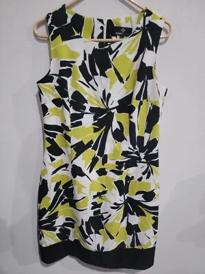 Vestido Vaina Ronni Nicole Talla 12 Verde Negro Blanco Abstracto Estampado Floral Usado en Excelente Condición  Foto 1 de 4