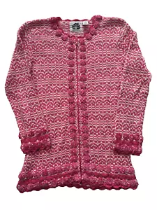Storybook Knits Sweater Womens XS Pink Cardigan Cottage Core Whimsical Floral - Picture 1 of 7
