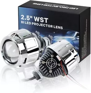 Headlight 2.5 inch Bi LED Projector Lens+Silver Shrouds 70W Retrofit Universal - Picture 1 of 8