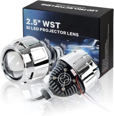 Headlight 2.5 inch Bi LED Projector Lens+Silver Shrouds 70W Retrofit Universal - Image 1 of 4