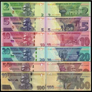 Zimbabwe Set 6 2 5 10 20 50 100 Dólares P 101 102 103 104 105 106 Billete UNC - Imagen 1 de 2