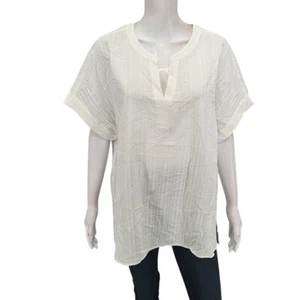 Matty M Womens Split Neck Cotton Summer Top XX-Large Size Off White Ivory Shirt - Picture 1 of 11
