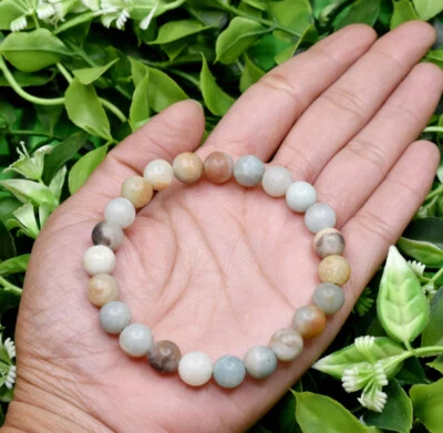 Pulseira elástica natural multi amazonita forma redonda 6 mm com miçangas pedra preciosa cura - Imagem 1 de 4