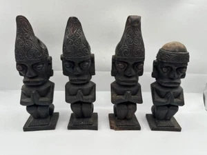 Vintage handgeschnitzte Teakholz Indonesien Nias Krieger Statuen - Bild 1 von 7