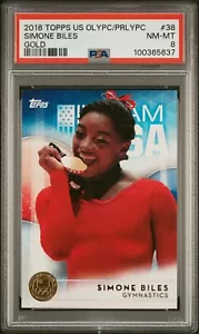 2016 Topps Estados Unidos Olympic Paralympic Gold Simones Biles PSA 8 casi como nuevo radiocontrol novato - Imagen 1 de 2