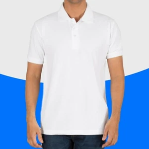 Unisex Polo T-Shirt Polyester Plain White Tee Sublimation Heat Transfer Blank - Picture 1 of 6