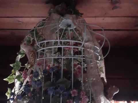 VTG White Victorian Home Interior / Decor Birdcage / Round Bird House Cover