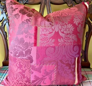 Lee Jofa Mulberry Home PATCHWORK Reds Gold Silk Blend Italian Damask Pillow Cvr - Picture 1 of 12