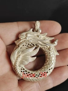 Old China Tibet Silver Carving Dragon Necklace Pendant Gift Collection - Picture 1 of 12