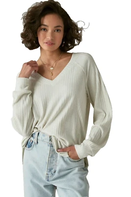 Lucky Brand Womens Whisper White Cloud Jersey Ribbed V Neck T-Shirt Top Size XL - Image 1 of 4