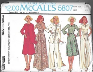 McCalls 5807 Sewing Pattern UNCUT 22 1/2 Women's Dress Jumpsuit Jacket 1977 - Picture 1 of 2