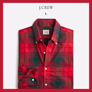 Neu mit Etikett J Crew Secret Wash schmale Passform Baumwolle Popeline Shirt kariert rot grün Gr. L $ 89 - Bild 1 von 6