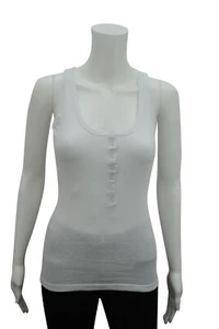 Chaleco sin mangas P.C para mujer con botones acanalado blanco algodón talla 6 8 10 12 14 16 - Imagen 1 de 5