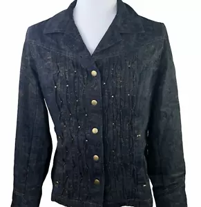 Nieten Metallic Blumen verziert Jeansjacke Damen Größe 8 Coldwater Creek - Bild 1 von 10