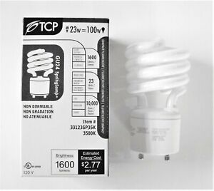 TCP 23W(100W Equal) 3500K GU24 Spiral Twist Lock Cool White CFL Bulb 33123SP35K 