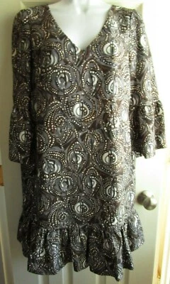 Tibi New York Designer Silk Gray Brown Print Shift Dress Sz 4 - Image 1 of 4