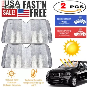 2x Foldable Car Windshield Front Window Sun Shade Cover Visor UV Block Protector - Picture 1 of 16
