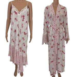 Vintage California Dynasty Morgenmantel Nachthemd Set groß Rose Blumenmuster Hochzeit - Bild 1 von 12