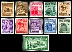 R.S.I. 1944/1945 - Monumenti distrutti - 2ª emissione (11 val. MNH**) - Picture 1 of 1