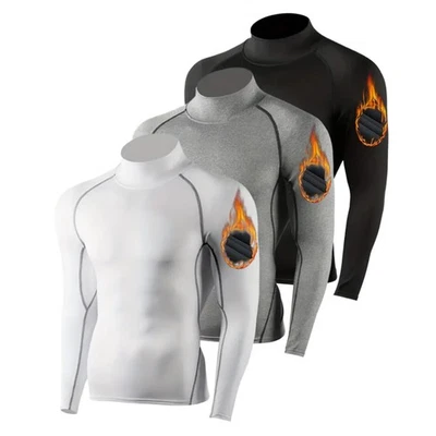 3-Pack Men's Fleece Lined Compression Long Sleeve Shirts - Thermal High Neck,... - Image 1 of 4