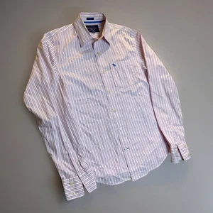 Abercrombie & Fitch Striped Pink Muscle Button Up Shirt Medium Embroidered Logo - Picture 1 of 8