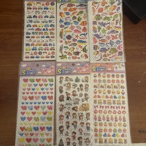 Vintage Happy Stickers Puffy Bright Multicolor Cuties. Lot Of 6 Happy Stickers - Picture 1 of 7