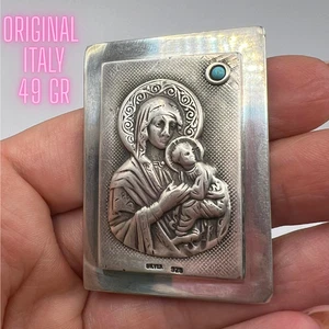 Icona cristiana ortodossa vintage argento 925 scrivania Vergine Maria Gesù turchese - Foto 1 di 9