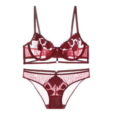 32 34 36 38 Cup: B C D Womens Ultra Sheer Bra +Panty Sets Padded Push Up Bra Set - Image 1 of 4