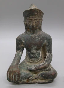 Fine Old Antique Cambodian Khmer Bronze Sitting Angkor Wat Buddha Statue 3 7/8" - Picture 1 of 8