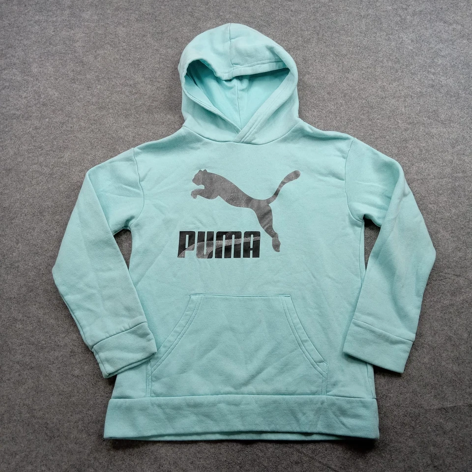 Sudadera Puma Juvenil Mediana 10-12 Verde Azulado Sudadera con Capucha Polar Logo Pullover Niños Suéter Foto 1 de 4