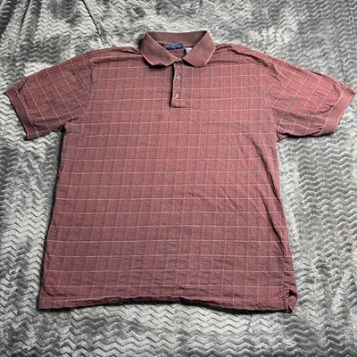 Camisa polo masculina Puritan gola XL manga curta vermelha xadrez grade - Imagem 1 de 4