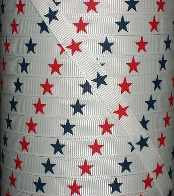 100 yards 3/8" Patriotic 4th of July Red & Navy Star Print Grosgrain 4 Hairbow - Image 1 of 2