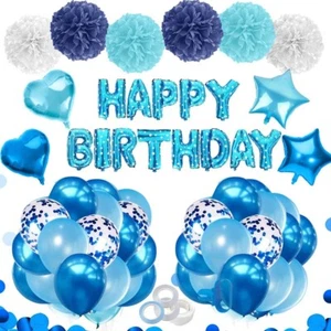 Blaue Geburtstagsdeko für Jungen und Männer - Blaue Luftballons, Geburtstagsbanner Set - Bild 1 von 5