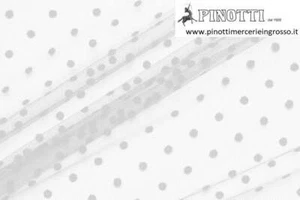 TESSUTO STOFFA TULLE POIS PALLINI BIANCO VENDITA AL METRO ALTO CM 145-MADE ITALY - Picture 1 of 3