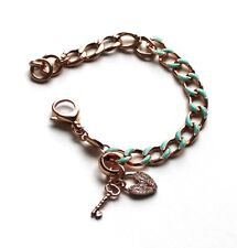 Fossil Pave Heart Key Charm Rose Gold Enamel Chain Bracelet