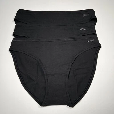 Calcinha de biquíni Victoria Secret rosa grande L logotipo mistura de algodão preta lote de 3 - Imagem 1 de 4