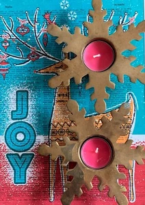 Pair (2) Vintage Brass Snowflake Tea Light Votive Candle Holders - Picture 1 of 1