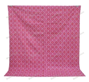 Colcha De Kantha Doble Geométrica De Algodón Rosa Boho Gitana - Imagen 1 de 9